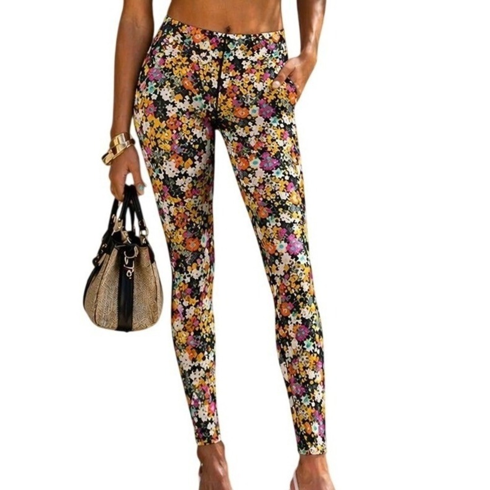 Elliott Lauren Floral Pull-On Ankle Pants sz 8 Stretch Ankle Leggings Multicolor